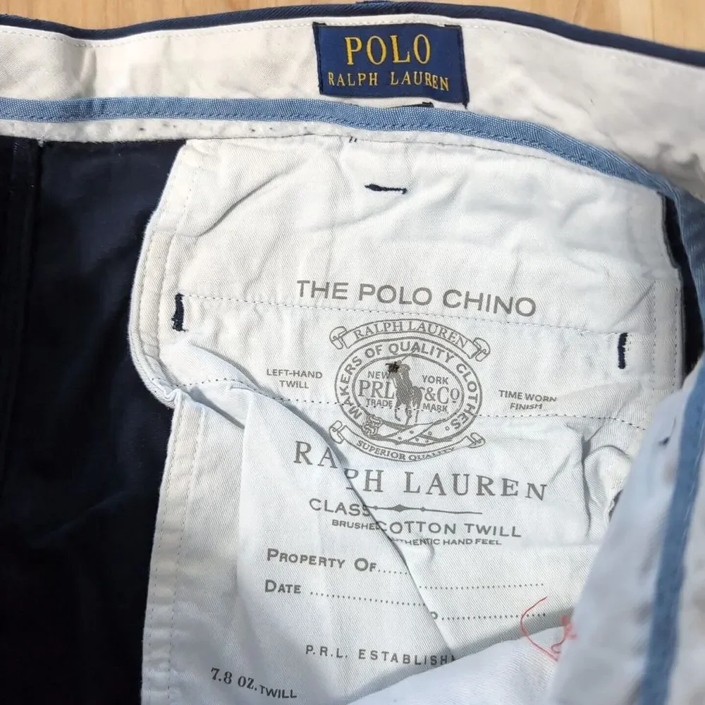 Polo Ralph Lauren Men's Flat Front Navy Blue Straight Bold‎ Logo Pants 36x30